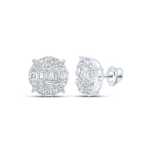 Load image into Gallery viewer, 10kt White Gold Men's Round Diamond Circle Cluster Earrings - 1 Cttw | Exquisite Brilliance - Splendid Jewellery
