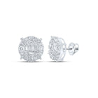 10kt White Gold Men's Round Diamond Circle Cluster Earrings - 1 Cttw | Exquisite Brilliance - Splendid Jewellery