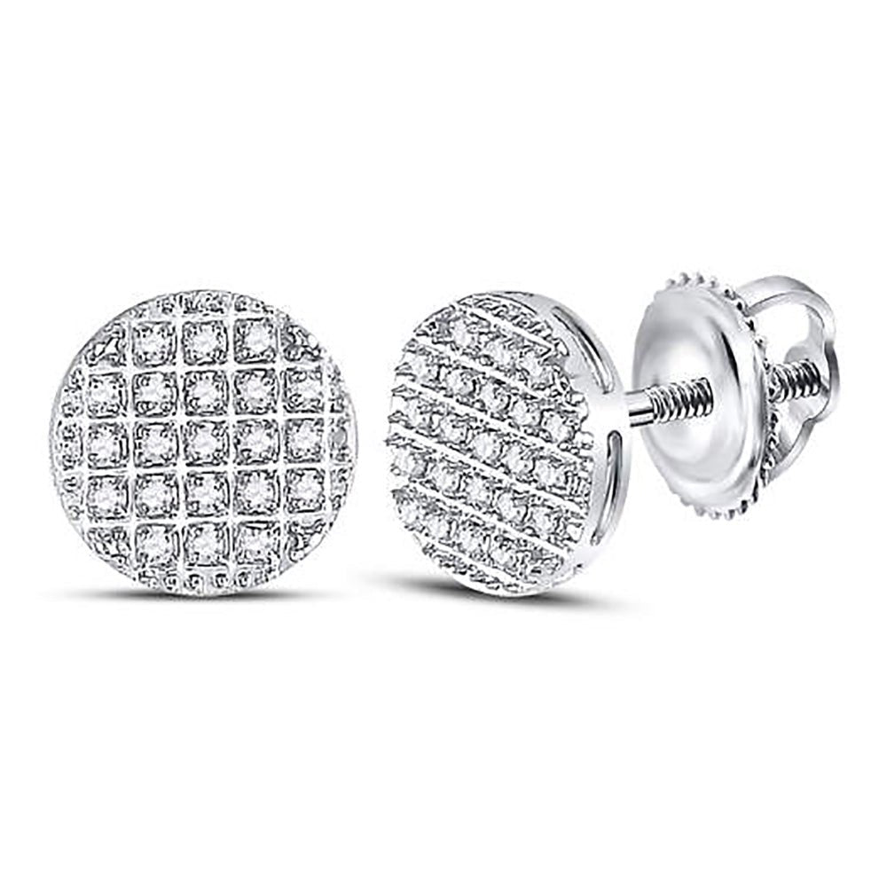 10kt White Gold Men's Round Diamond Circle Cluster Earrings 1/6 Cttw | Dazzling Brilliance - Splendid Jewellery