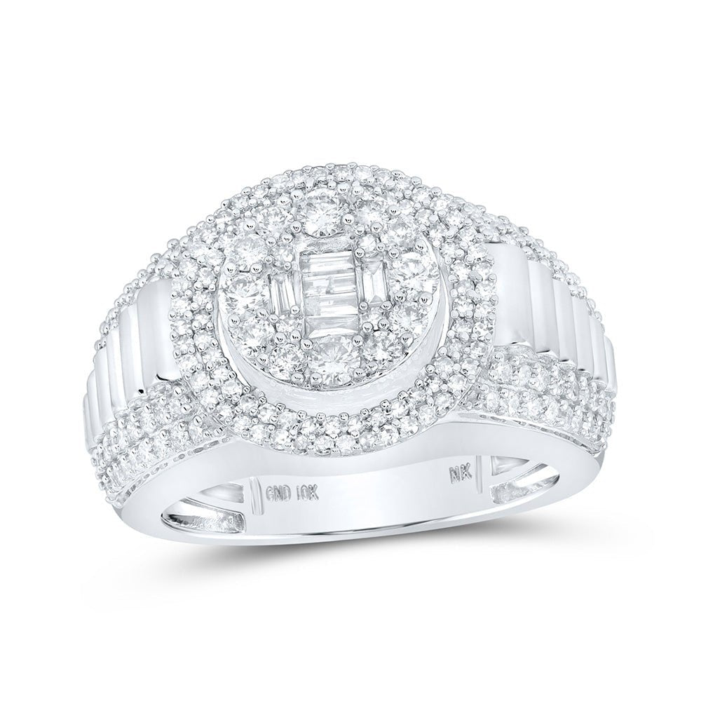 10kt White Gold Men's Round Diamond Circle Cluster Ring - A Dazzling Statement of Elegance and Sophistication - Splendid Jewellery