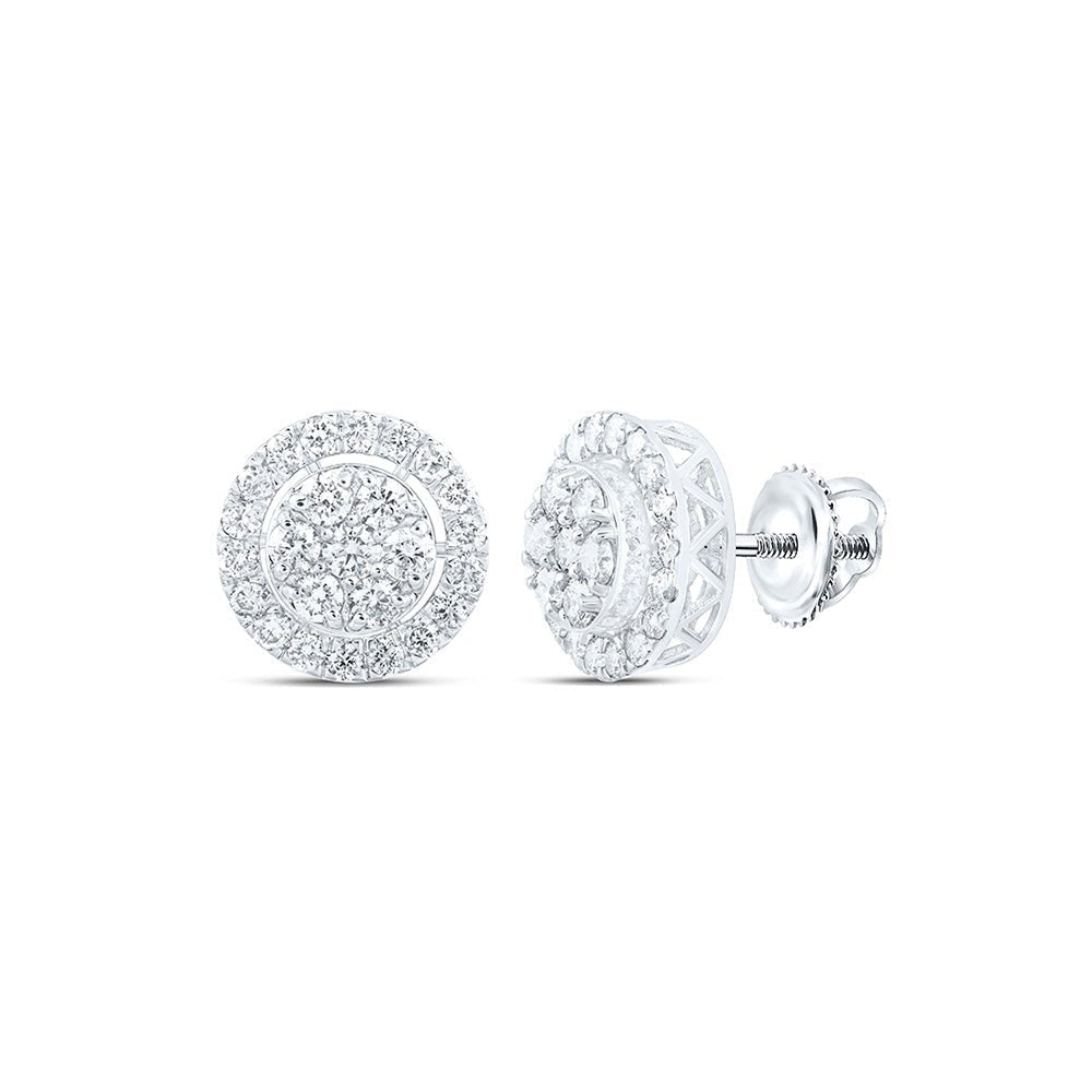 10kt White Gold Men's Round Diamond Cluster Earrings - 1 - 1/4 Carat Total Weight: A Brilliant Statement of Style and Elegance - Splendid Jewellery