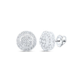 10kt White Gold Men's Round Diamond Cluster Earrings - 1 - 1/4 Carat Total Weight: A Brilliant Statement of Style and Elegance - Splendid Jewellery