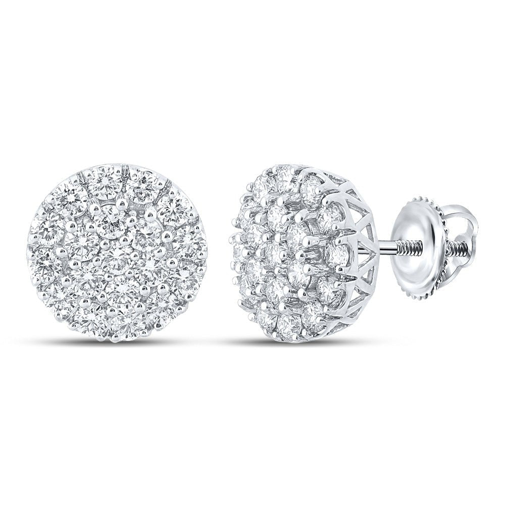 10kt White Gold Men's Round Diamond Cluster Earrings - 1 - 5/8 Cttw | Dazzling Brilliance - Splendid Jewellery