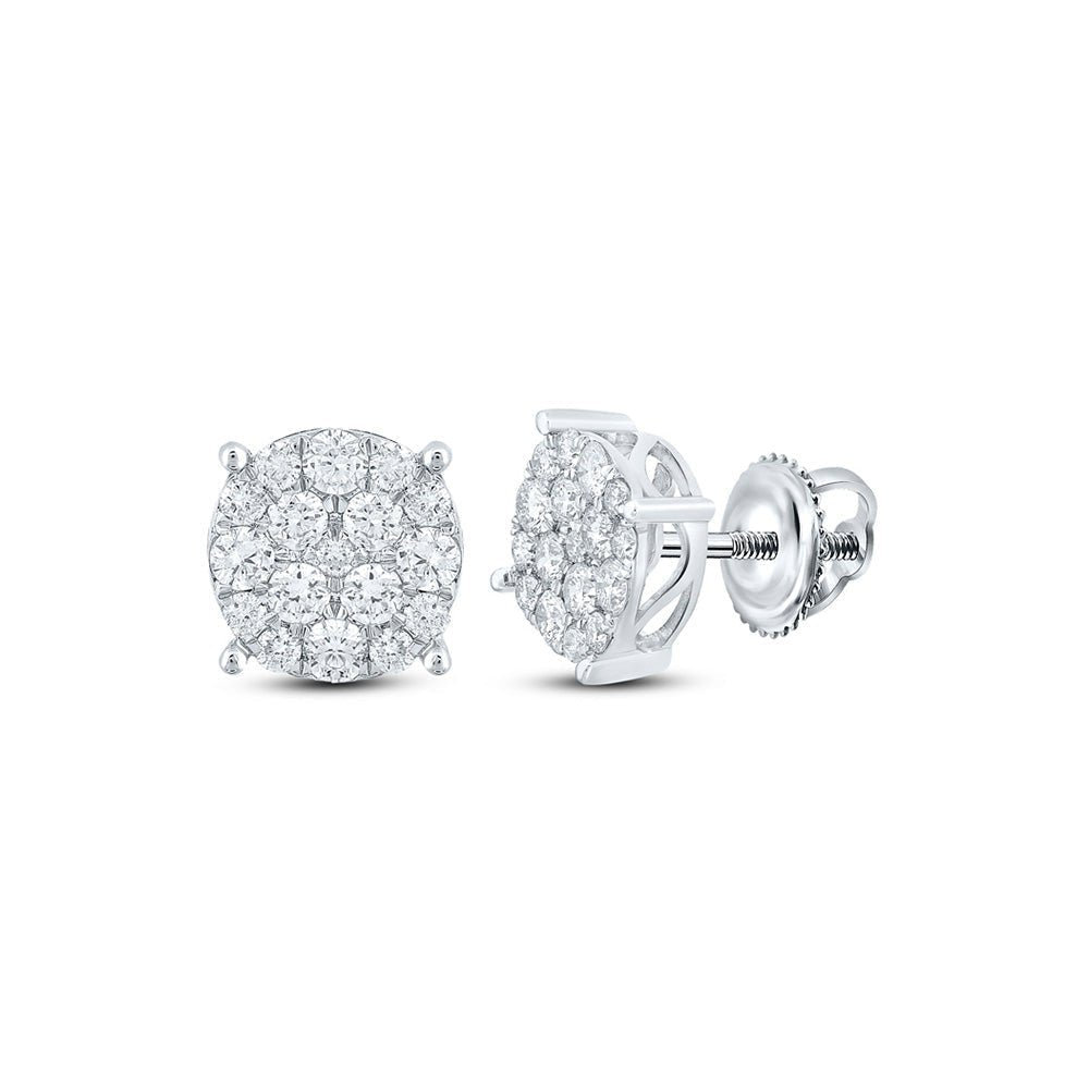 10kt White Gold Men's Round Diamond Cluster Earrings - 1 Cttw | Elegant Brilliance - Splendid Jewellery