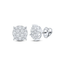 10kt White Gold Men's Round Diamond Cluster Earrings - 1 Cttw | Elegant Brilliance - Splendid Jewellery