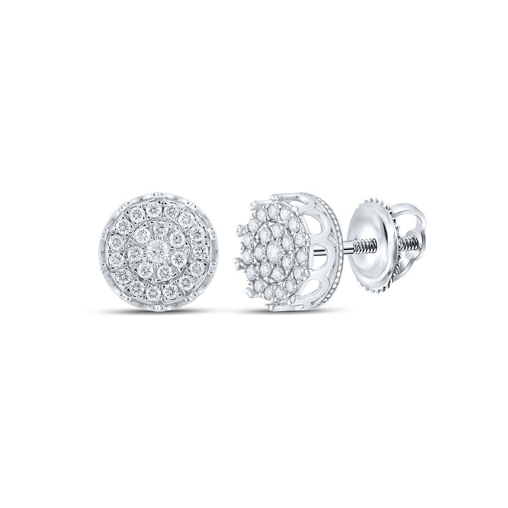 10kt White Gold Men's Round Diamond Cluster Earrings - 1 Cttw | Exquisite Brilliance - Splendid Jewellery