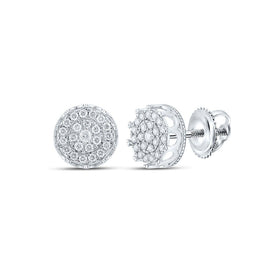 10kt White Gold Men's Round Diamond Cluster Earrings - 1 Cttw | Exquisite Brilliance - Splendid Jewellery