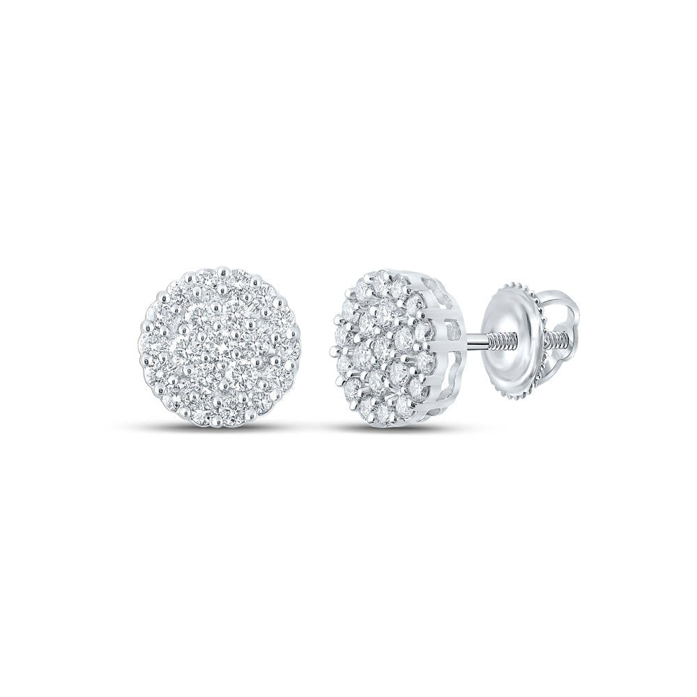 10kt White Gold Men's Round Diamond Cluster Earrings - 1 Cttw | Exquisite Brilliance - Splendid Jewellery