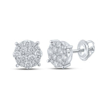 Load image into Gallery viewer, 10kt White Gold Men's Round Diamond Cluster Earrings 3/4 Cttw | Exquisite Brilliance - Splendid Jewellery