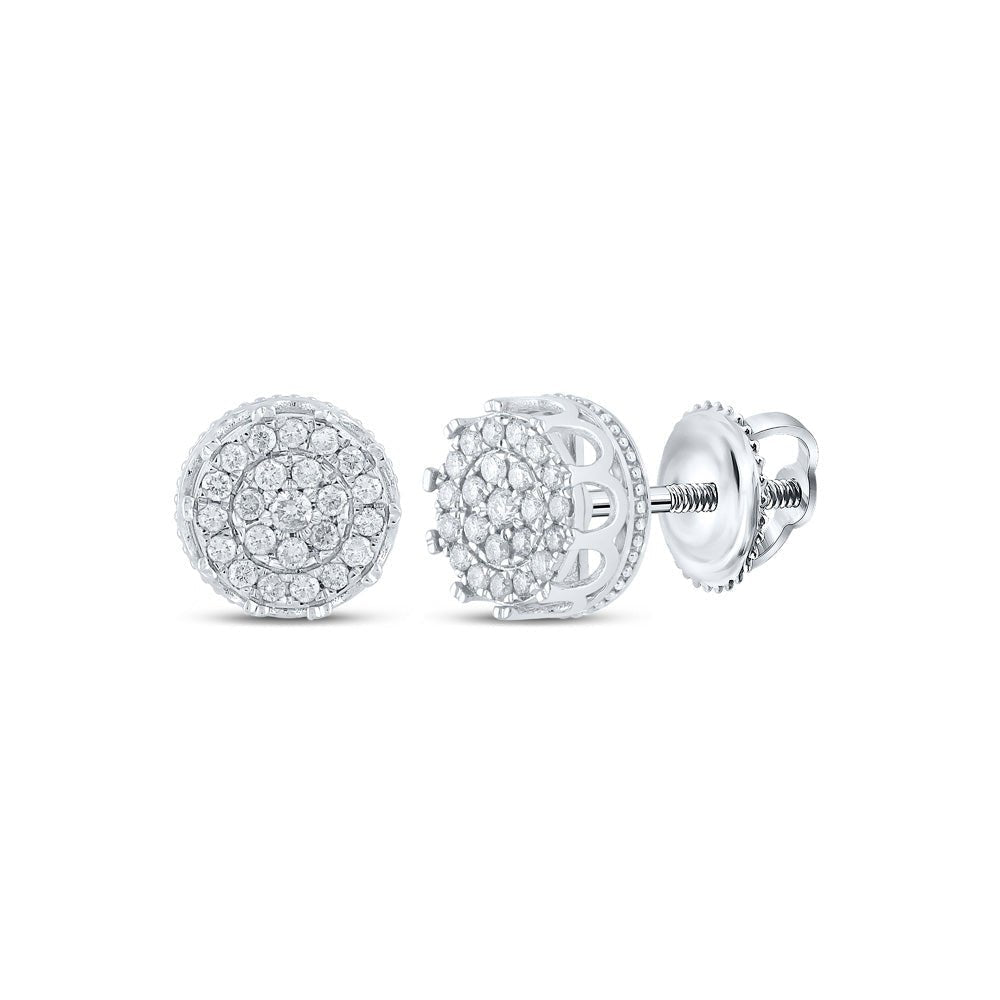 10kt White Gold Men's Round Diamond Cluster Earrings - Captivating Brilliance - Splendid Jewellery
