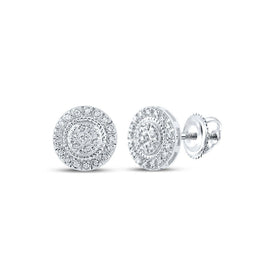 10kt White Gold Men's Round Diamond Cluster Earrings - Captivating Brilliance - Splendid Jewellery