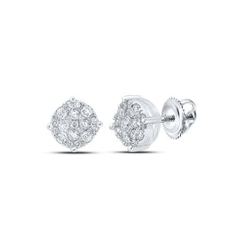 10kt White Gold Men's Round Diamond Cluster Earrings - Captivating Brilliance - Splendid Jewellery