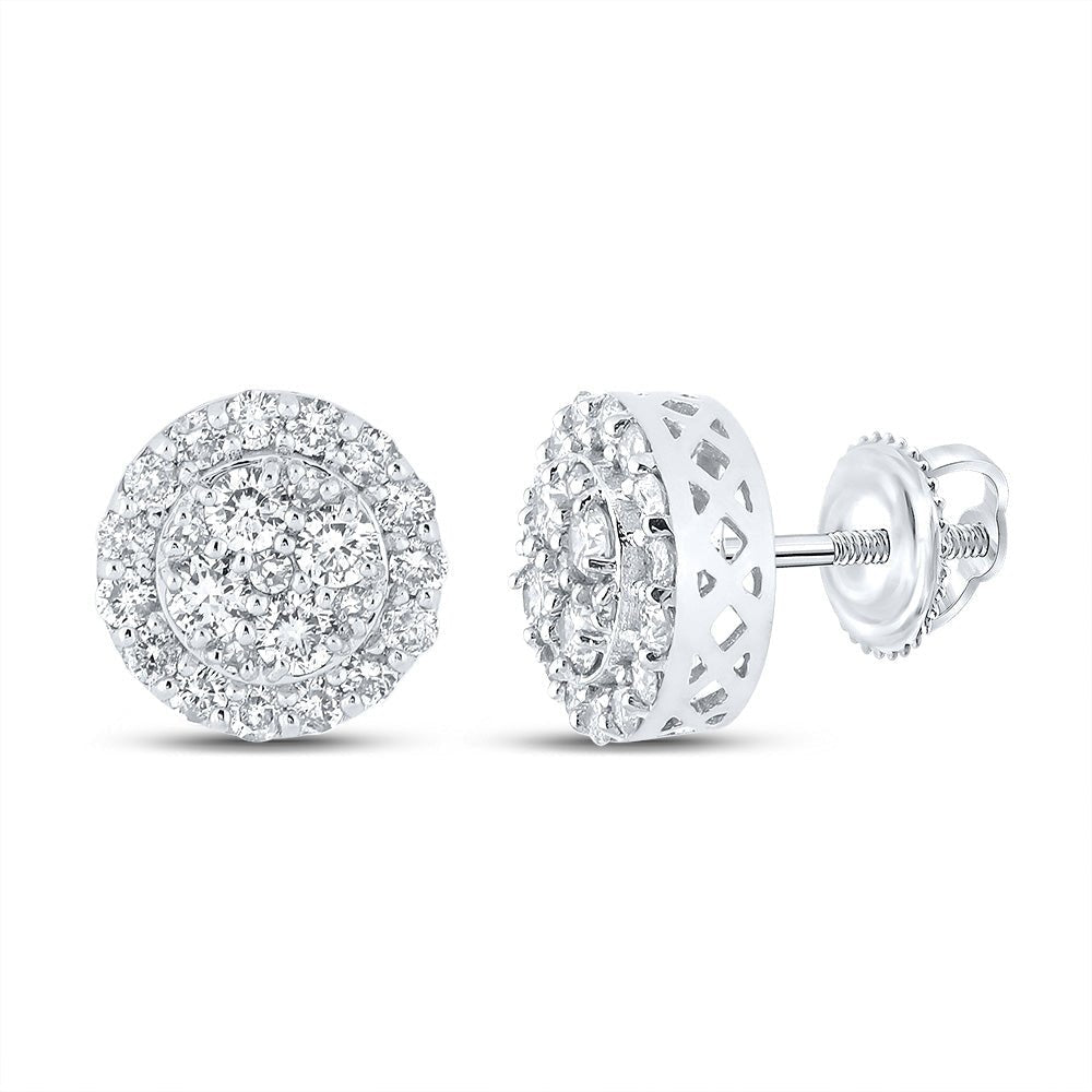 10kt White Gold Men's Round Diamond Cluster Earrings - Captivating Brilliance - Splendid Jewellery