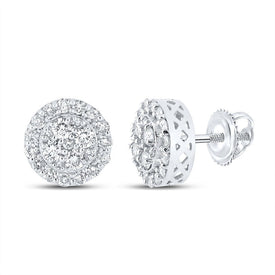 10kt White Gold Men's Round Diamond Cluster Earrings - Captivating Brilliance - Splendid Jewellery