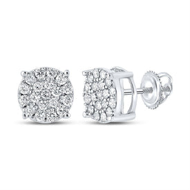 10kt White Gold Men's Round Diamond Cluster Earrings - Dazzling Brilliance - Splendid Jewellery