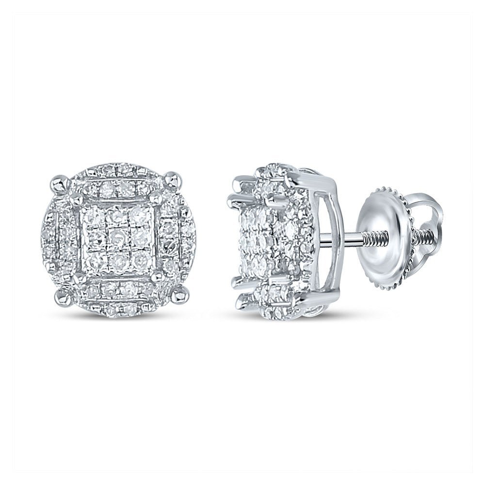 10kt White Gold Men's Round Diamond Cluster Earrings - Exquisite Brilliance - Splendid Jewellery
