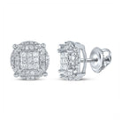 10kt White Gold Men's Round Diamond Cluster Earrings - Exquisite Brilliance - Splendid Jewellery