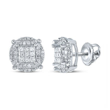 Load image into Gallery viewer, 10kt White Gold Men's Round Diamond Cluster Earrings - Exquisite Brilliance - Splendid Jewellery