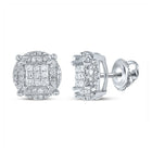 10kt White Gold Men's Round Diamond Cluster Earrings - Exquisite Brilliance - Splendid Jewellery