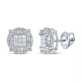 10kt White Gold Men's Round Diamond Cluster Earrings - Exquisite Brilliance - Splendid Jewellery