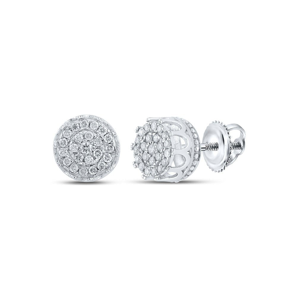 10kt White Gold Men's Round Diamond Cluster Earrings - Sparkling Brilliance - Splendid Jewellery
