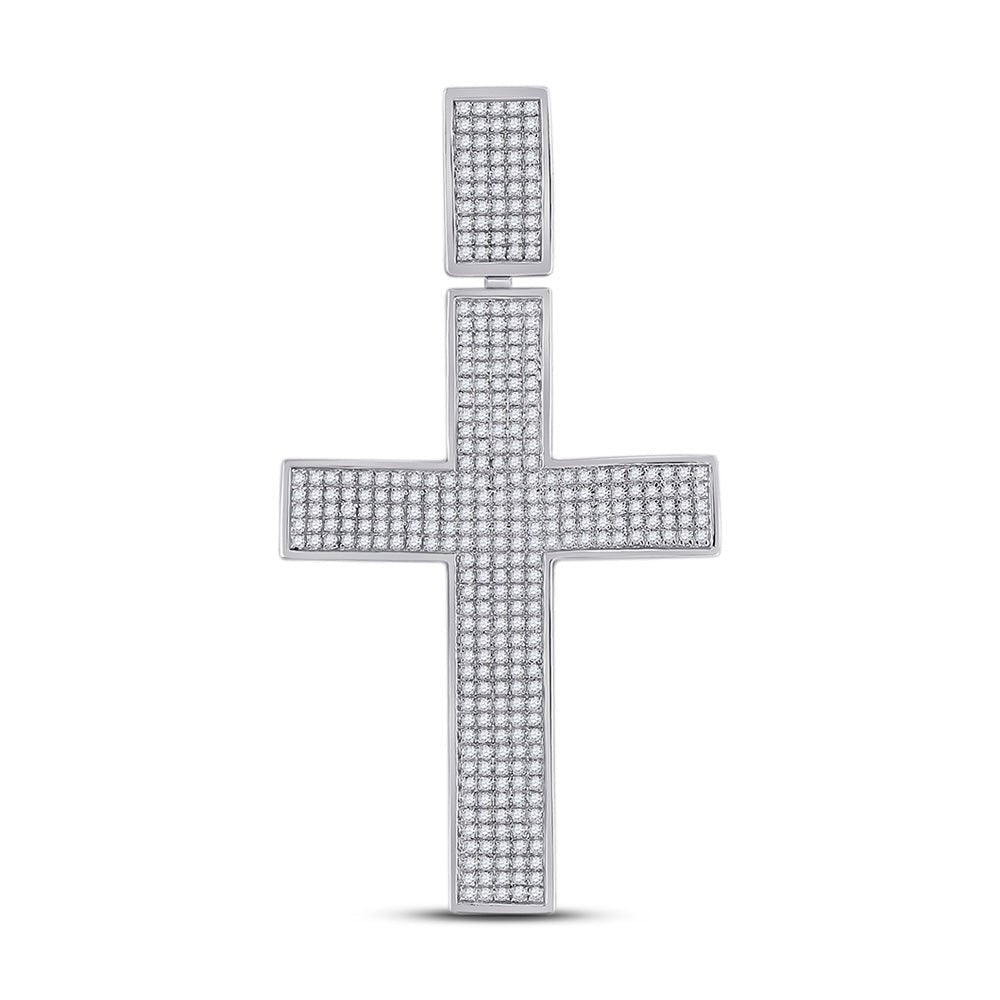 10kt White Gold Men's Round Diamond Cross Charm Pendant - 1 Cttw | Splendid Jewellery - Splendid Jewellery