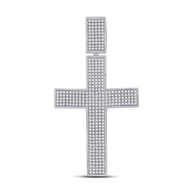 10kt White Gold Men's Round Diamond Cross Charm Pendant - 1 Cttw | Splendid Jewellery - Splendid Jewellery