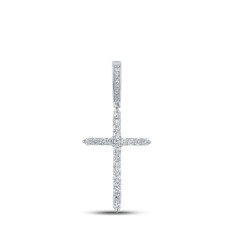 10kt White Gold Men's Round Diamond Cross Charm Pendant - 1/2 Cttw - Splendid Jewellery - Splendid Jewellery