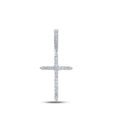 Load image into Gallery viewer, 10kt White Gold Men's Round Diamond Cross Charm Pendant - 1/2 Cttw - Splendid Jewellery - Splendid Jewellery