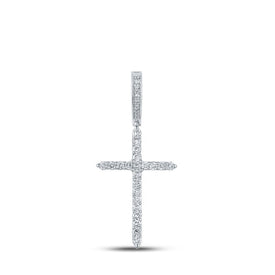 10kt White Gold Men's Round Diamond Cross Charm Pendant - 1/2 Cttw - Splendid Jewellery - Splendid Jewellery