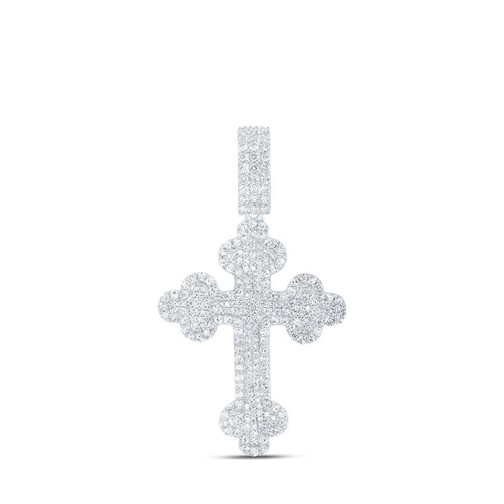 10kt White Gold Men's Round Diamond Cross Charm Pendant - 2 Cttw | Splendid Jewellery - Splendid Jewellery