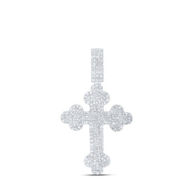 10kt White Gold Men's Round Diamond Cross Charm Pendant - 2 Cttw | Splendid Jewellery - Splendid Jewellery
