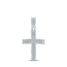 Load image into Gallery viewer, 10kt White Gold Men's Round Diamond Cross Charm Pendant - A Dazzling Symbol of Faith and Style - Splendid Jewellery