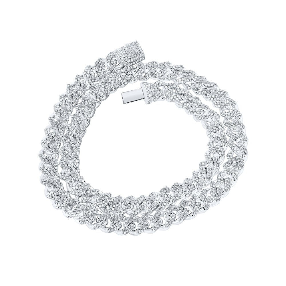 10kt White Gold Men's Round Diamond Cuban 20 - inch Link Chain Necklace - Exquisite Brilliance - Splendid Jewellery