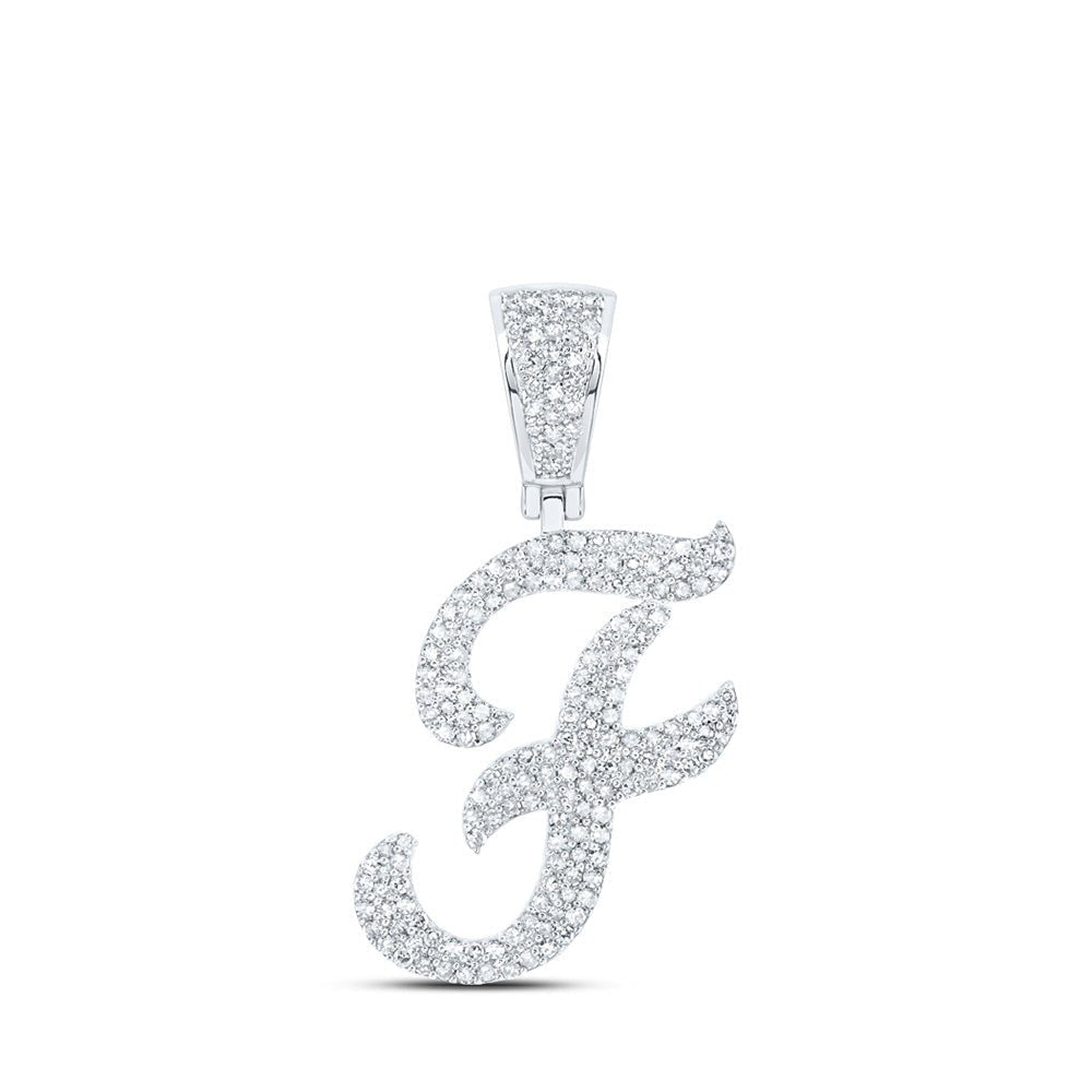 10kt White Gold Men's Round Diamond F Initial Letter Charm Pendant 7/8 Cttw - Dazzling Diamond Delight - Splendid Jewellery