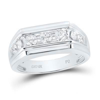 10kt White Gold Mens Round Diamond Flat Top Band Ring 1 Cttw | Distinguished Elegance - Splendid Jewellery