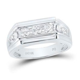 10kt White Gold Mens Round Diamond Flat Top Band Ring 1 Cttw | Distinguished Elegance - Splendid Jewellery