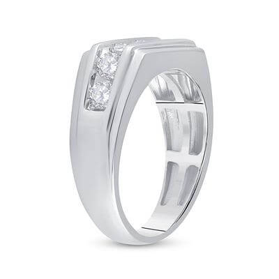 10kt White Gold Mens Round Diamond Flat Top Band Ring 1 Cttw | Distinguished Elegance - Splendid Jewellery