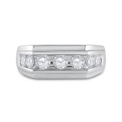 10kt White Gold Mens Round Diamond Flat Top Band Ring 1 Cttw | Distinguished Elegance - Splendid Jewellery