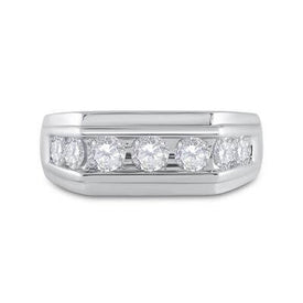 10kt White Gold Mens Round Diamond Flat Top Band Ring 1 Cttw | Distinguished Elegance - Splendid Jewellery