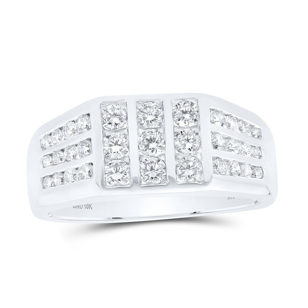 10kt White Gold Men's Round Diamond Flat - top Band Ring 1 Cttw | Exquisite Masculine Brilliance - Splendid Jewellery