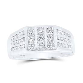 10kt White Gold Men's Round Diamond Flat - top Band Ring 1 Cttw | Exquisite Masculine Brilliance - Splendid Jewellery