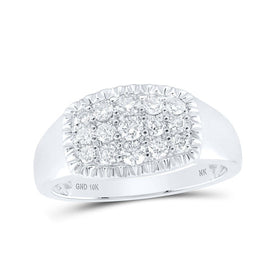 10kt White Gold Mens Round Diamond Fluted Cluster Ring - A Captivating Jewel for Him! - Splendid Jewellery
