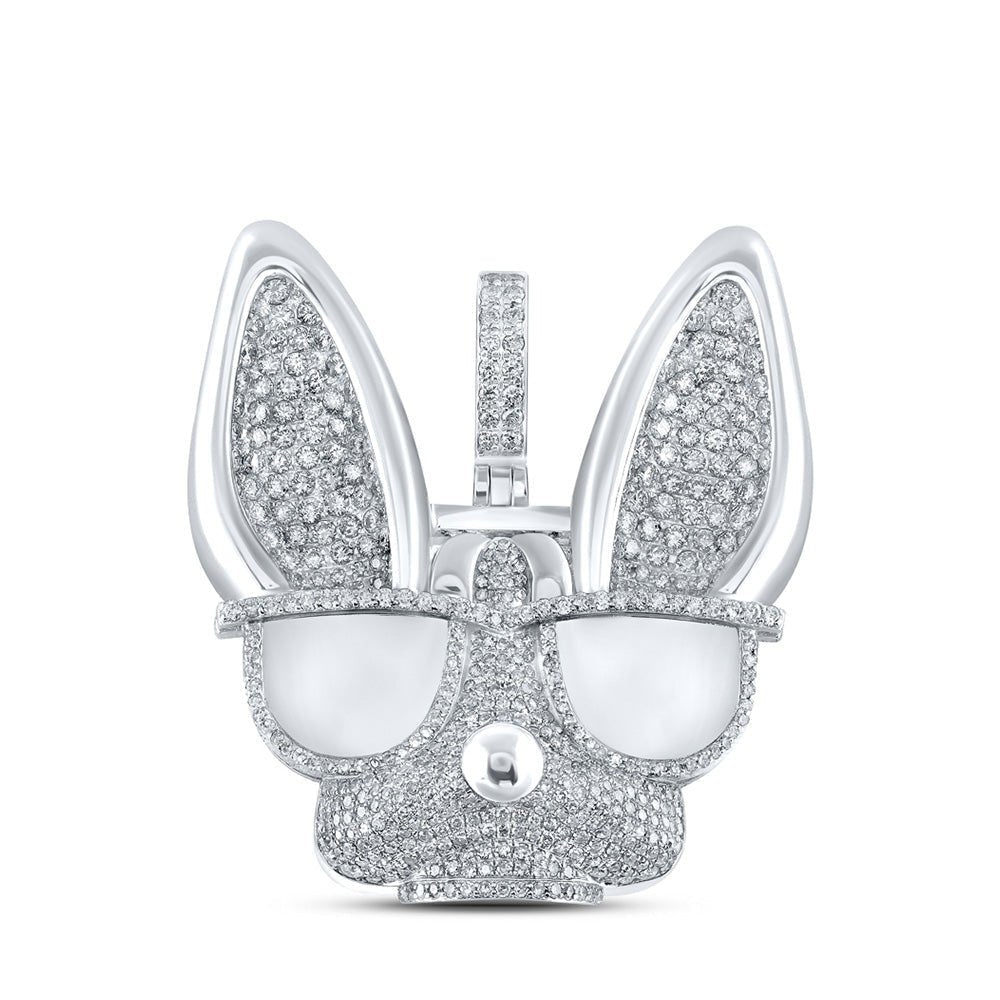 10kt White Gold Men's Round Diamond French Bulldog Glasses Charm Pendant - 6 Cttw | Splendid Jewellery - Splendid Jewellery