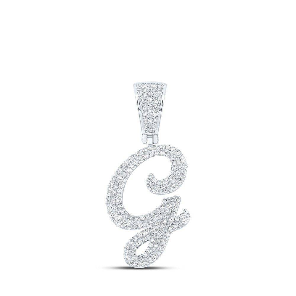 10kt White Gold Men's Round Diamond G Initial Letter Charm Pendant - 7/8 Cttw - Splendid Jewellery