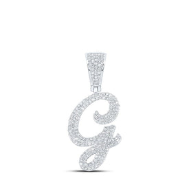 10kt White Gold Men's Round Diamond G Initial Letter Charm Pendant - 7/8 Cttw - Splendid Jewellery