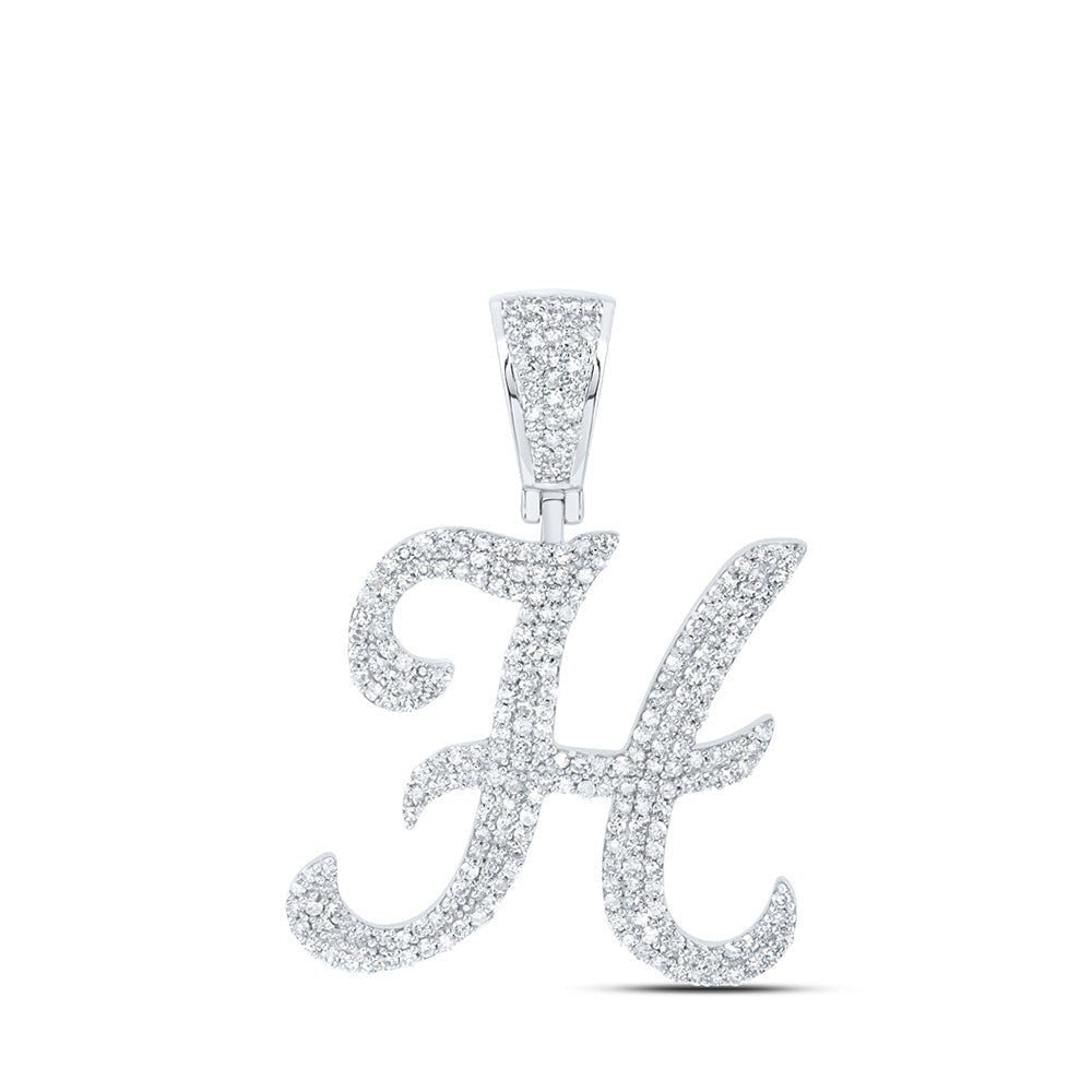 10kt White Gold Men's Round Diamond H Initial Letter Charm Pendant - 1 - 1/5 Cttw - Splendid Jewellery