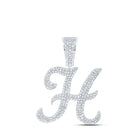 10kt White Gold Men's Round Diamond H Initial Letter Charm Pendant - 1 - 1/5 Cttw - Splendid Jewellery