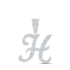10kt White Gold Men's Round Diamond H Initial Letter Charm Pendant - 1 - 1/5 Cttw - Splendid Jewellery