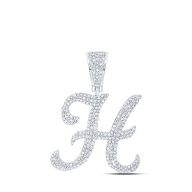 10kt White Gold Men's Round Diamond H Initial Letter Charm Pendant - 1 - 1/5 Cttw - Splendid Jewellery